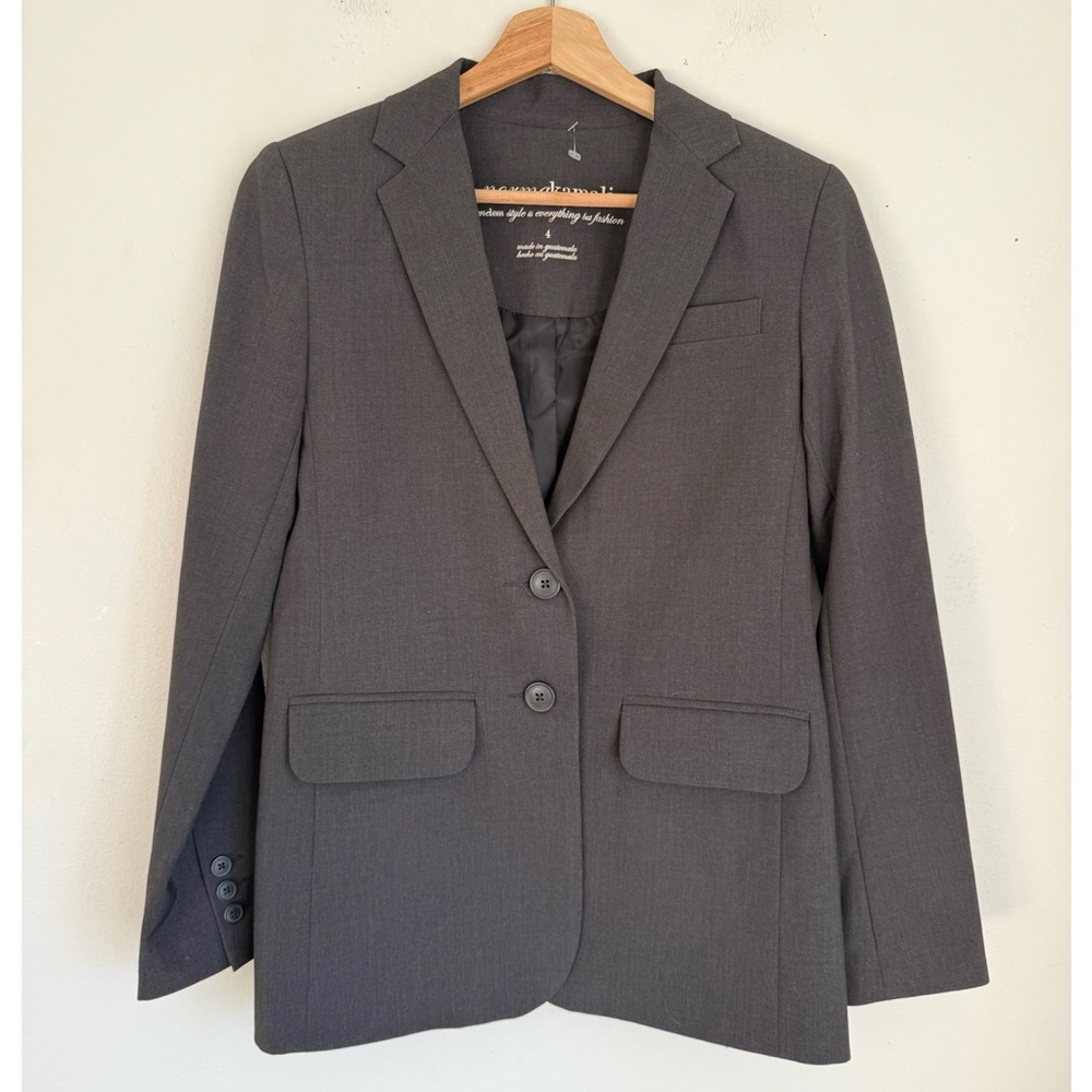 Set Norma Kamali Emma Blazer and Skirt Set in Charcoal Grey - Picture 3 of 10